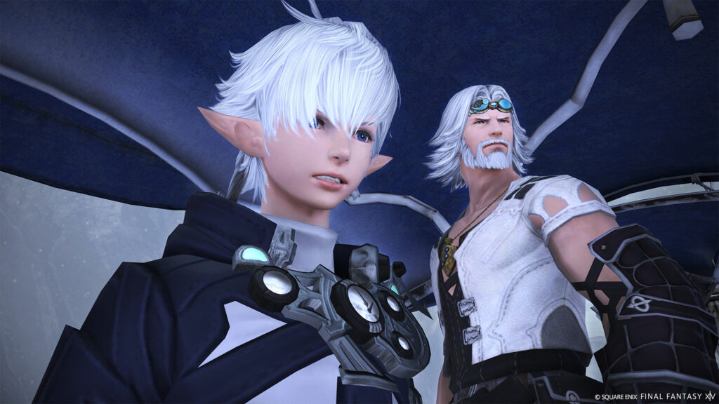 Final Fantasy XIV - Personajes en primer plano en una nave voladora - Juegosrpg.com