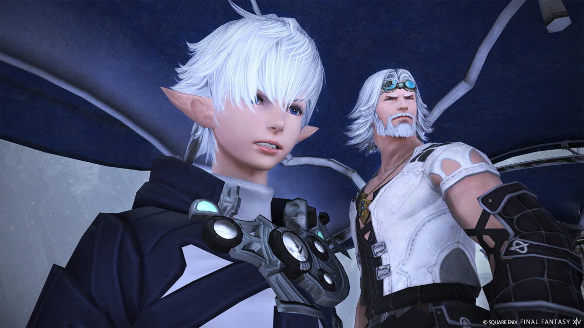 Final Fantasy XIV - Personajes en primer plano en una nave voladora - Juegosrpg.com