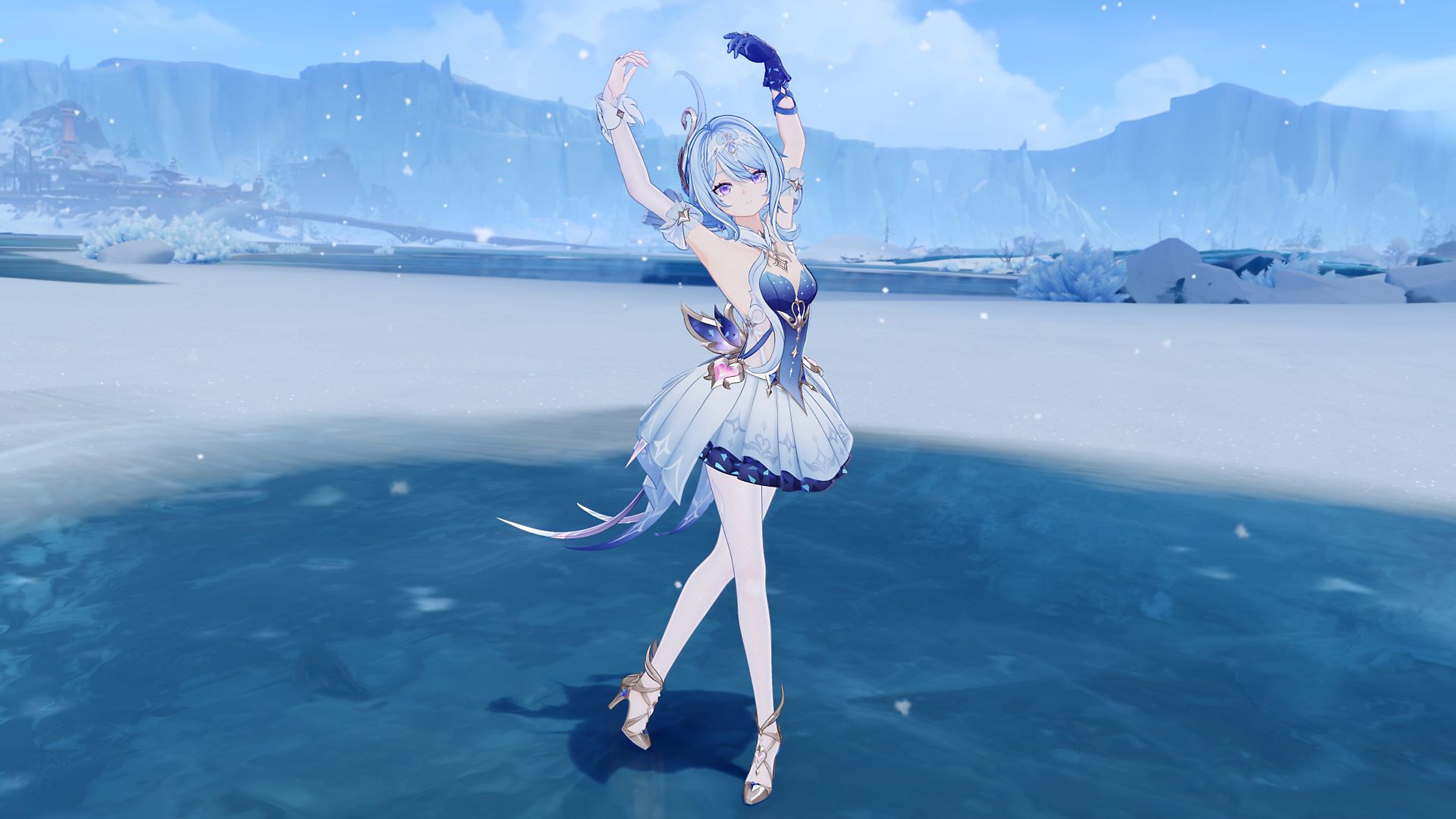 Genshin Impact - Personaje bailarina posando sobre el hielo en la nueva zona de Snezhnaya - Juegosrpg.com