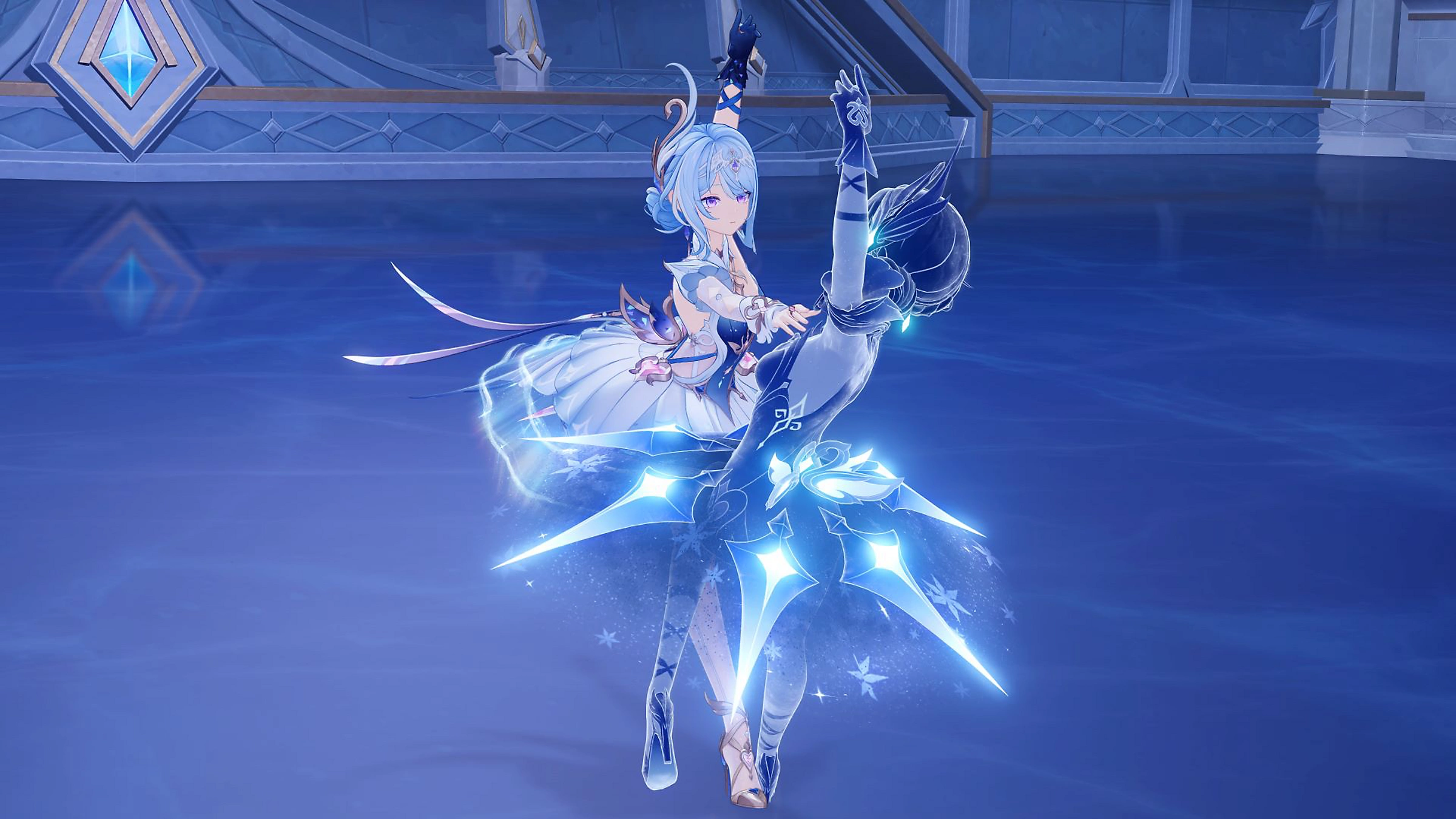 Genshin Impact - Dos personajes bailarinas enfrentandose sobre el hielo en Snezhnaya - Juegosrpg.com