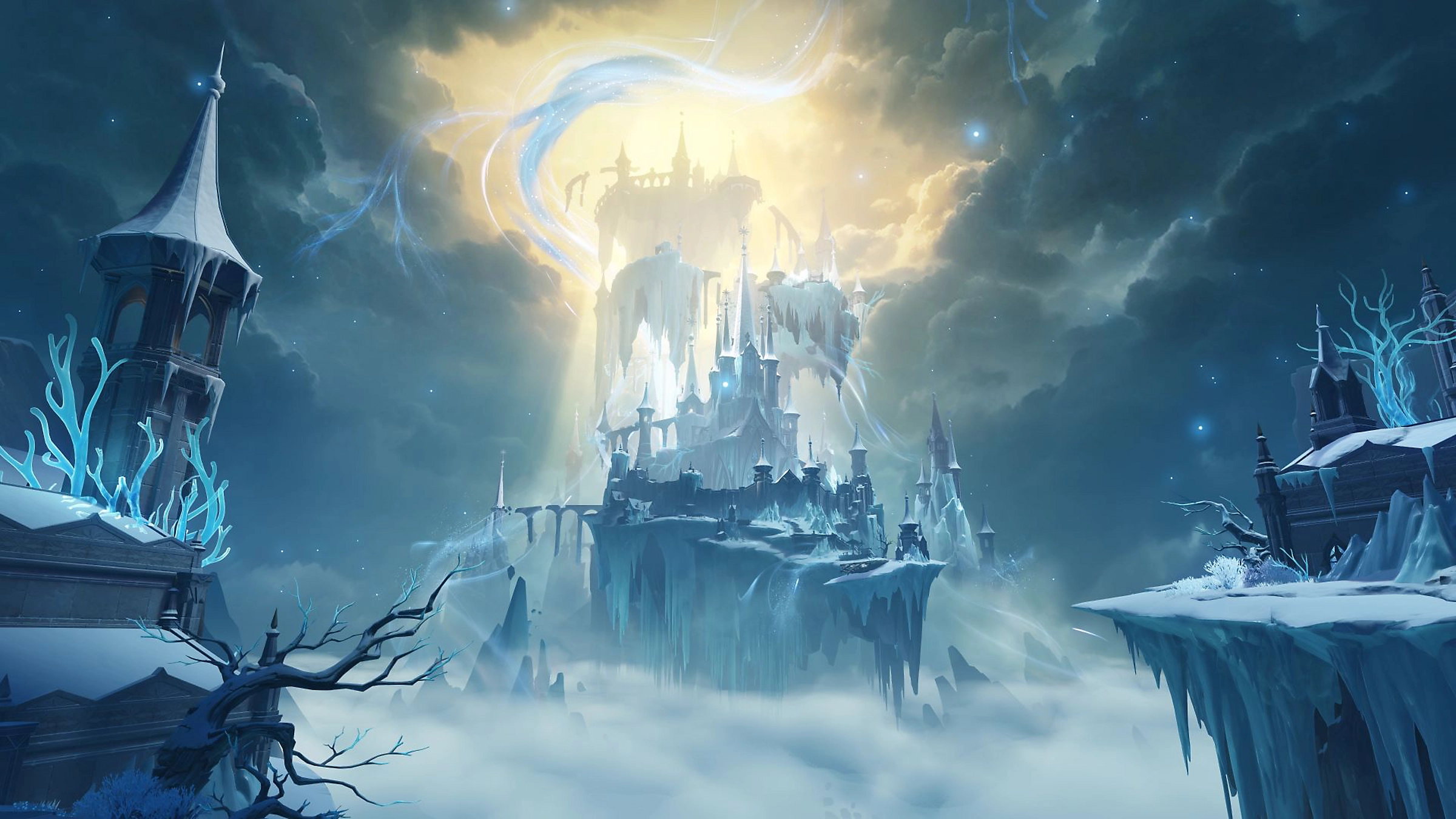 Genshin Impact - Castillo helado de Snezhnaya rodeado de nubes en la version 7.0 - Juegosrpg.com