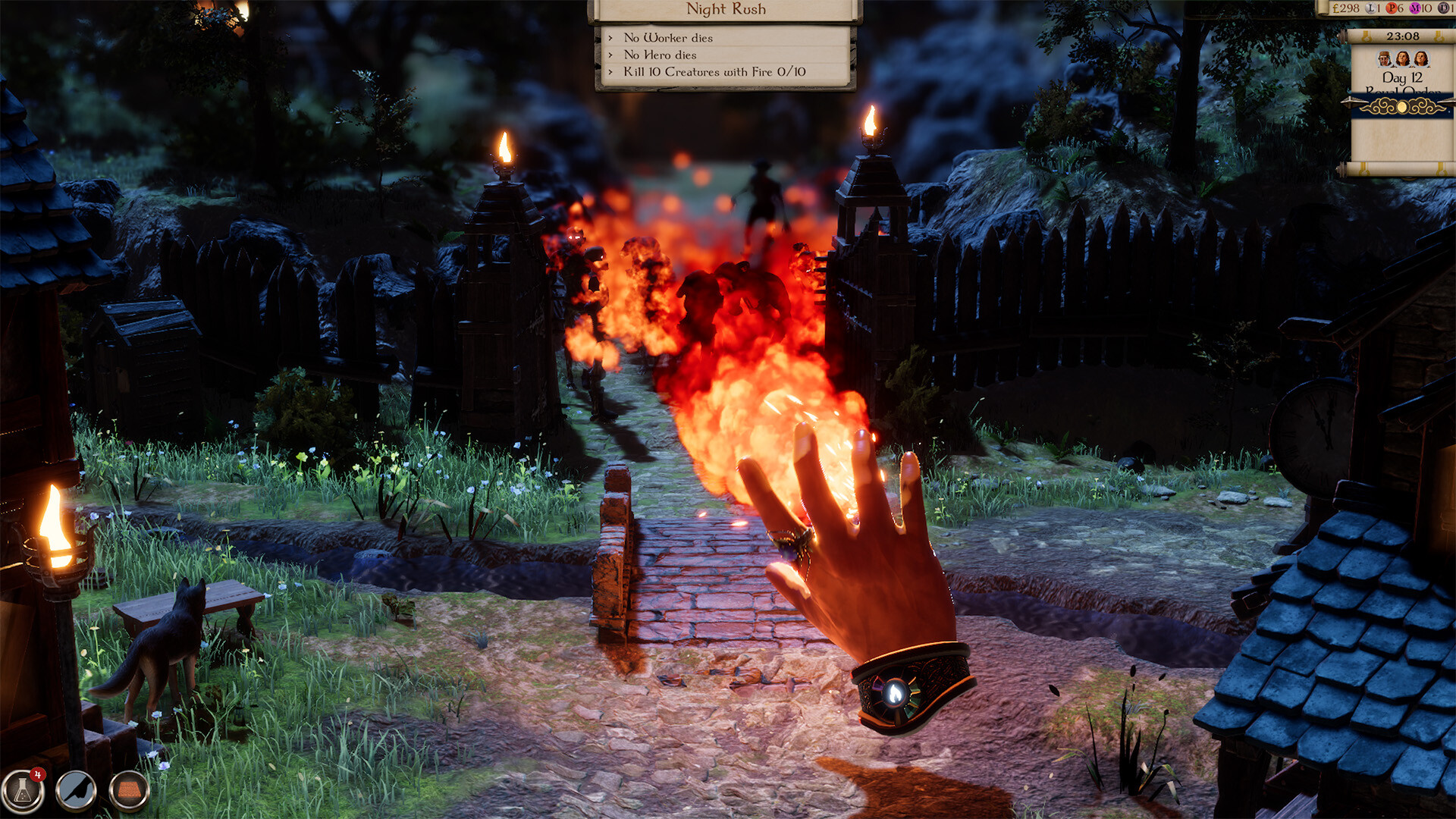 Masters of Albion - combate nocturno con bola de fuego durante un Night Rush - Juegosrpg.com