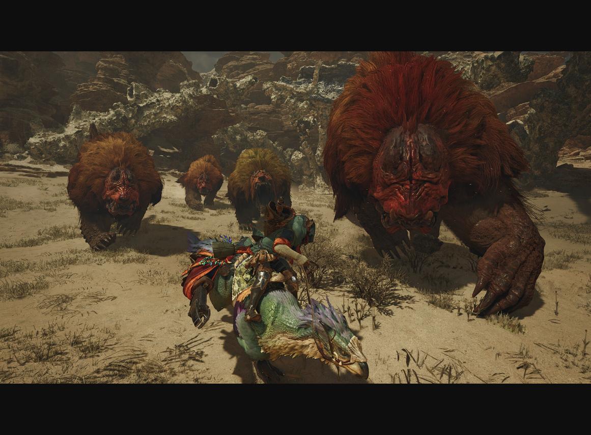 Monster Hunter Wilds - Cazador montado en su Seikret junto a compañeros durante una caza en grupo - Juegosrpg.com