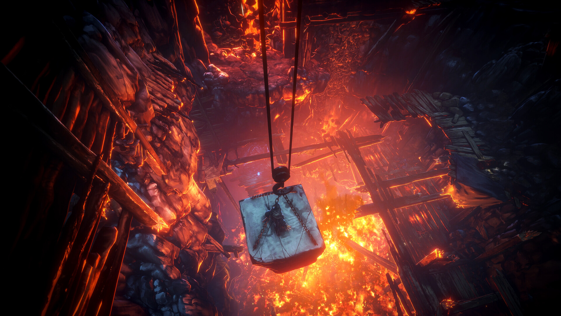 No Rest for the Wicked - Plataforma suspendida sobre una mazmorra en llamas - Juegosrpg.com