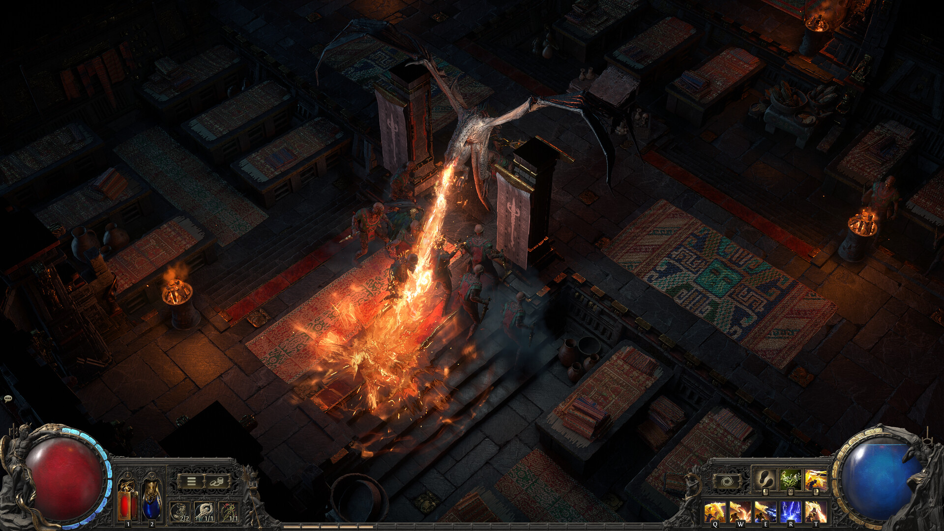 Path of Exile 2 - Enfrentamiento contra una criatura alada en las ruinas del templo - Juegosrpg.com