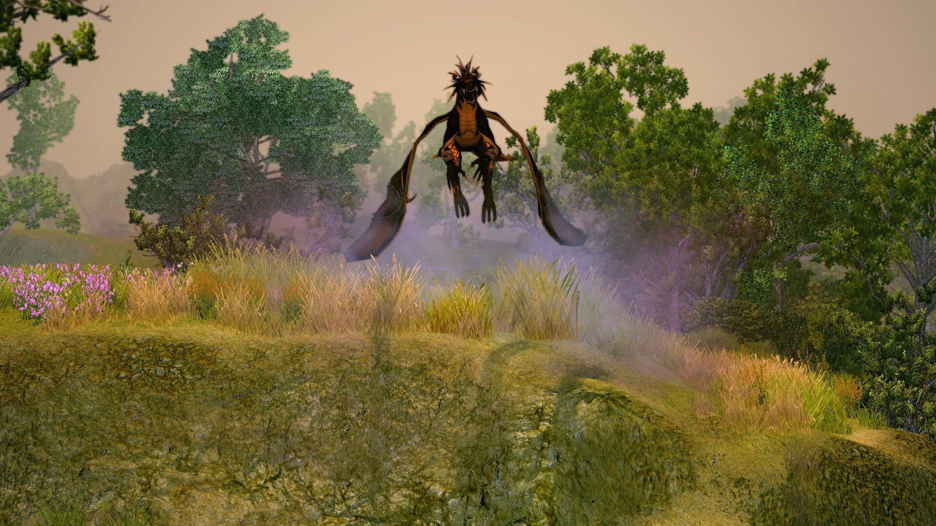 Sacred 2 Remaster - Dragon sobrevolando los campos de Ancaria - Juegosrpg.com