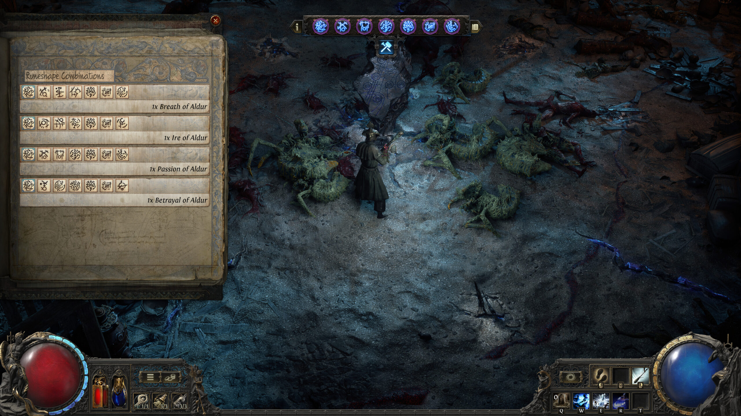 Path of Exile 2 - interfaz de crafteo con combinaciones de runas y esencias sobre una base de equipo - Juegosrpg.com