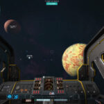 SpaceCraft - vista de la cabina de una nave con planetas y contratos en pantalla - Juegosrpg.com