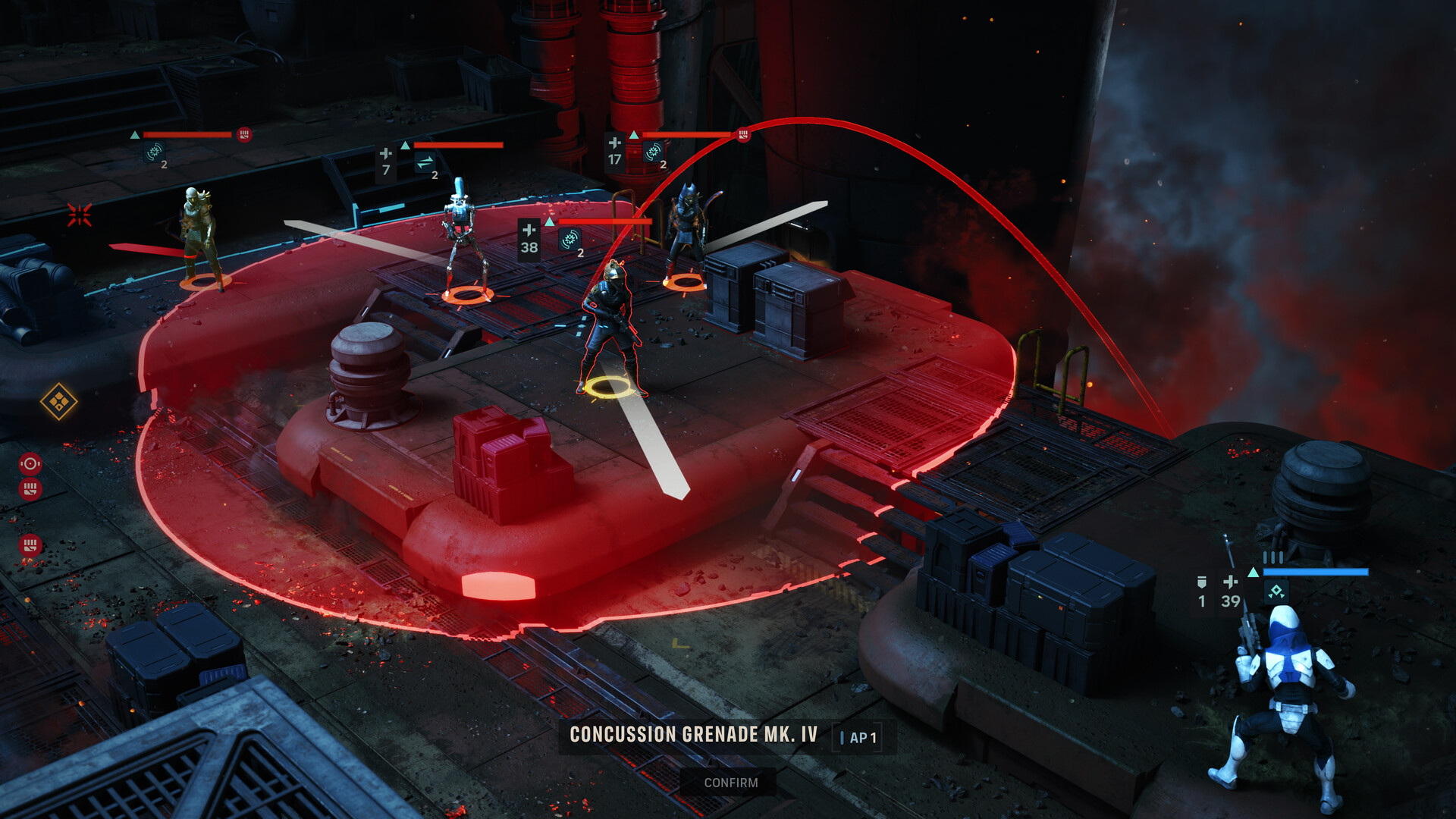 Star Wars Zero Company - área de efecto de una granada de conmoción sobre el mapa de combate - Juegosrpg.com