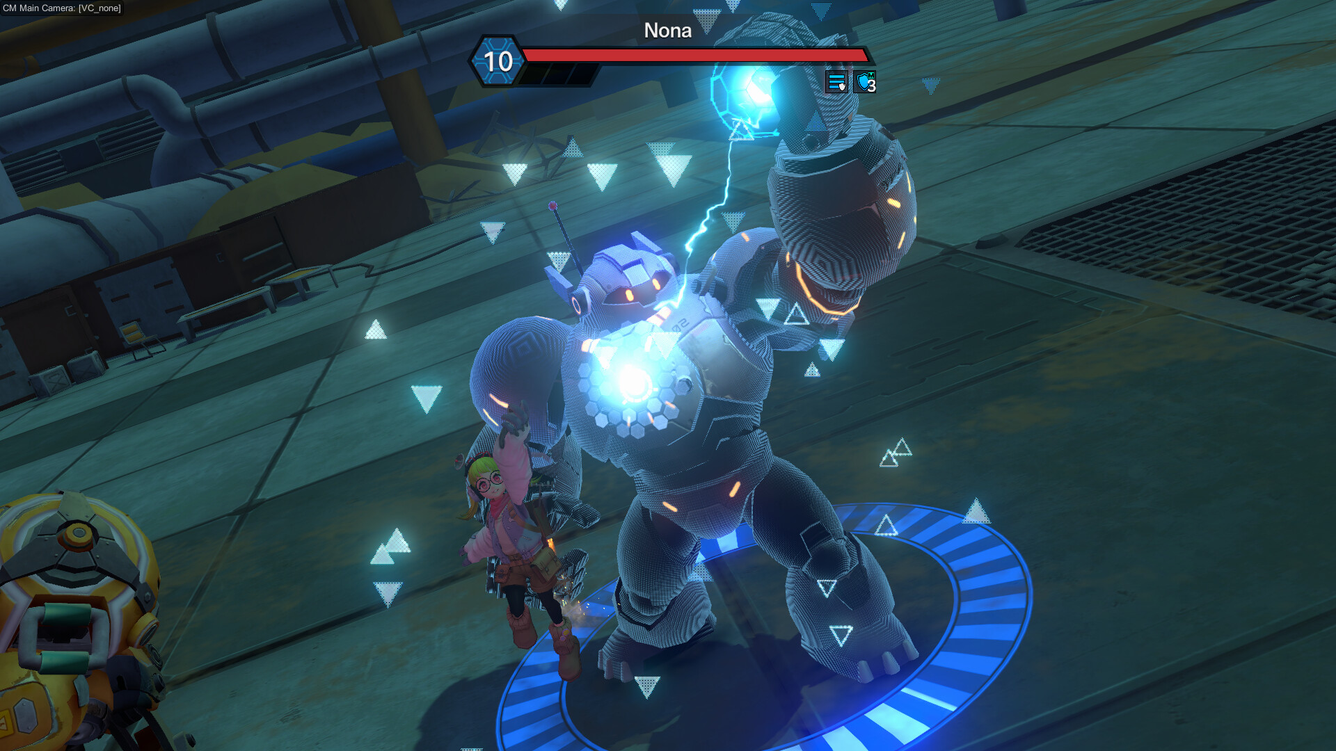 STARBITES - combate contra el jefe Nona con el mecha en primer plano - Juegosrpg.com