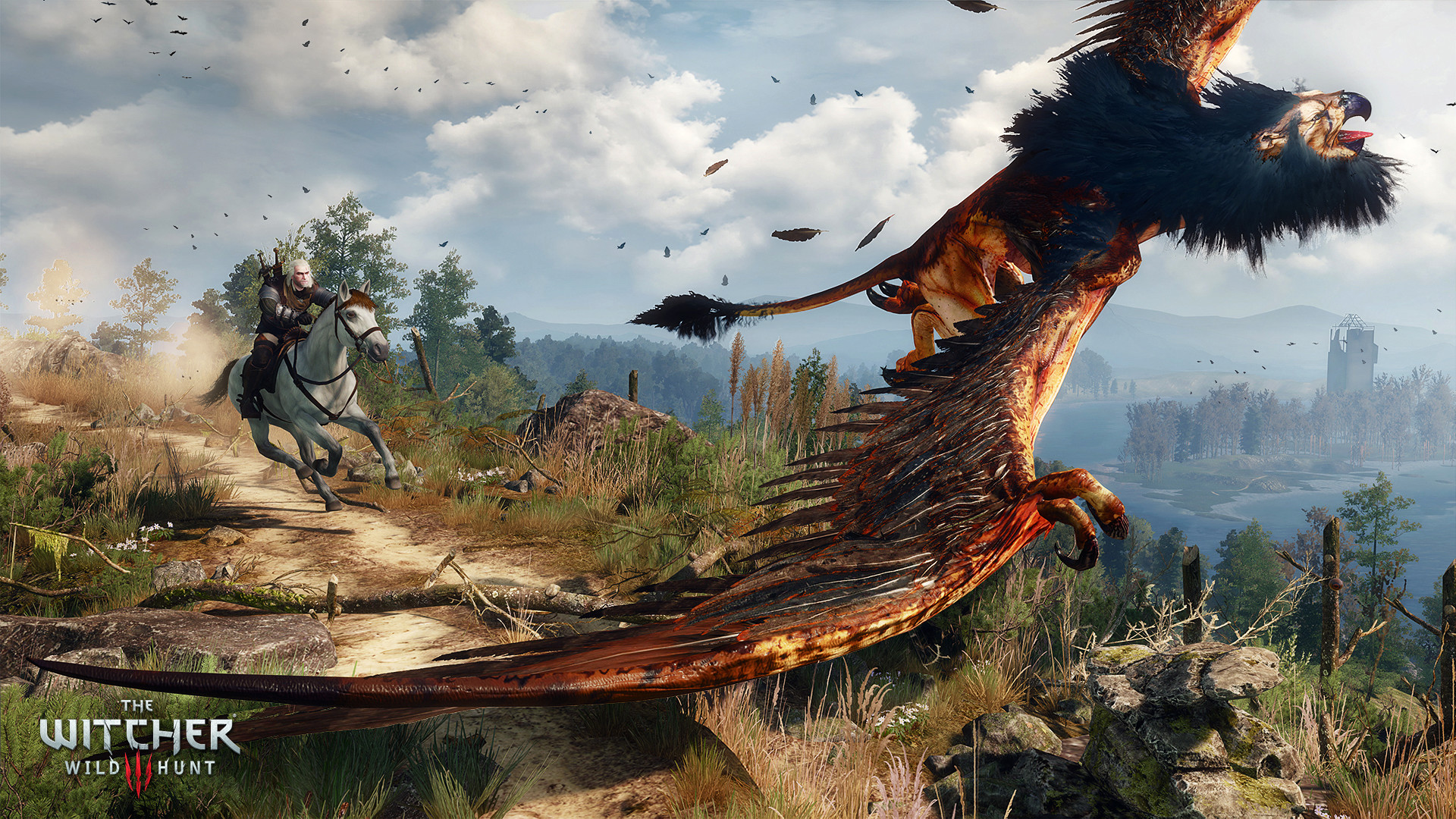 The Witcher 3: Wild Hunt - Geralt a caballo huyendo de un grifo, un buen momento para usar Aard o Quen - Juegosrpg.com