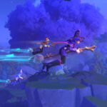 Witchspire - Grupo de brujas volando en escoba sobre un valle mágico - Juegosrpg.com