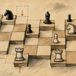 Shift Chess - ilustración oficial de piezas de ajedrez sobre un tablero que se desplaza - Juegosrpg.com