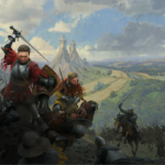 Kingdom Come Deliverance 2 - arte oficial con soldados medievales armados avanzando por un valle - Juegosrpg.com