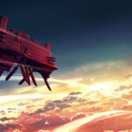 Trails in the Sky 2nd Chapter - ilustración oficial con Estelle y sus aliados ante una nave carmesí - Juegosrpg.com