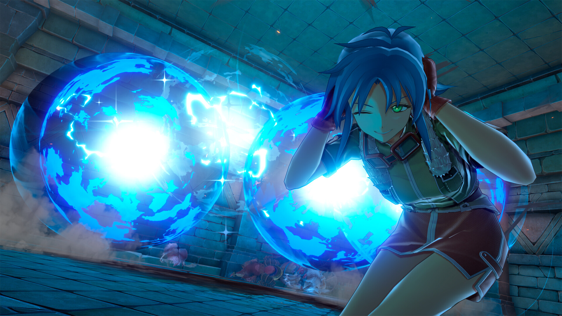 Trails in the Sky 2nd Chapter - personaje desatando un arte de energía azul en pleno combate - Juegosrpg.com