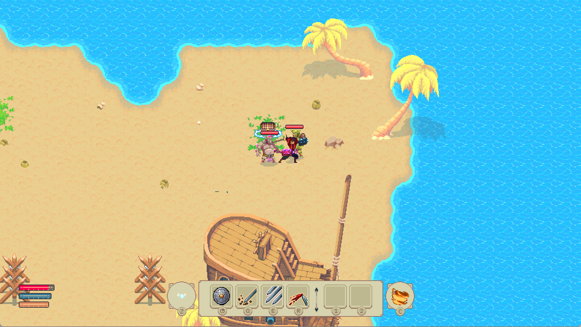 Vida de Aventurero - playa con palmeras y restos de un barco - Juegosrpg.com