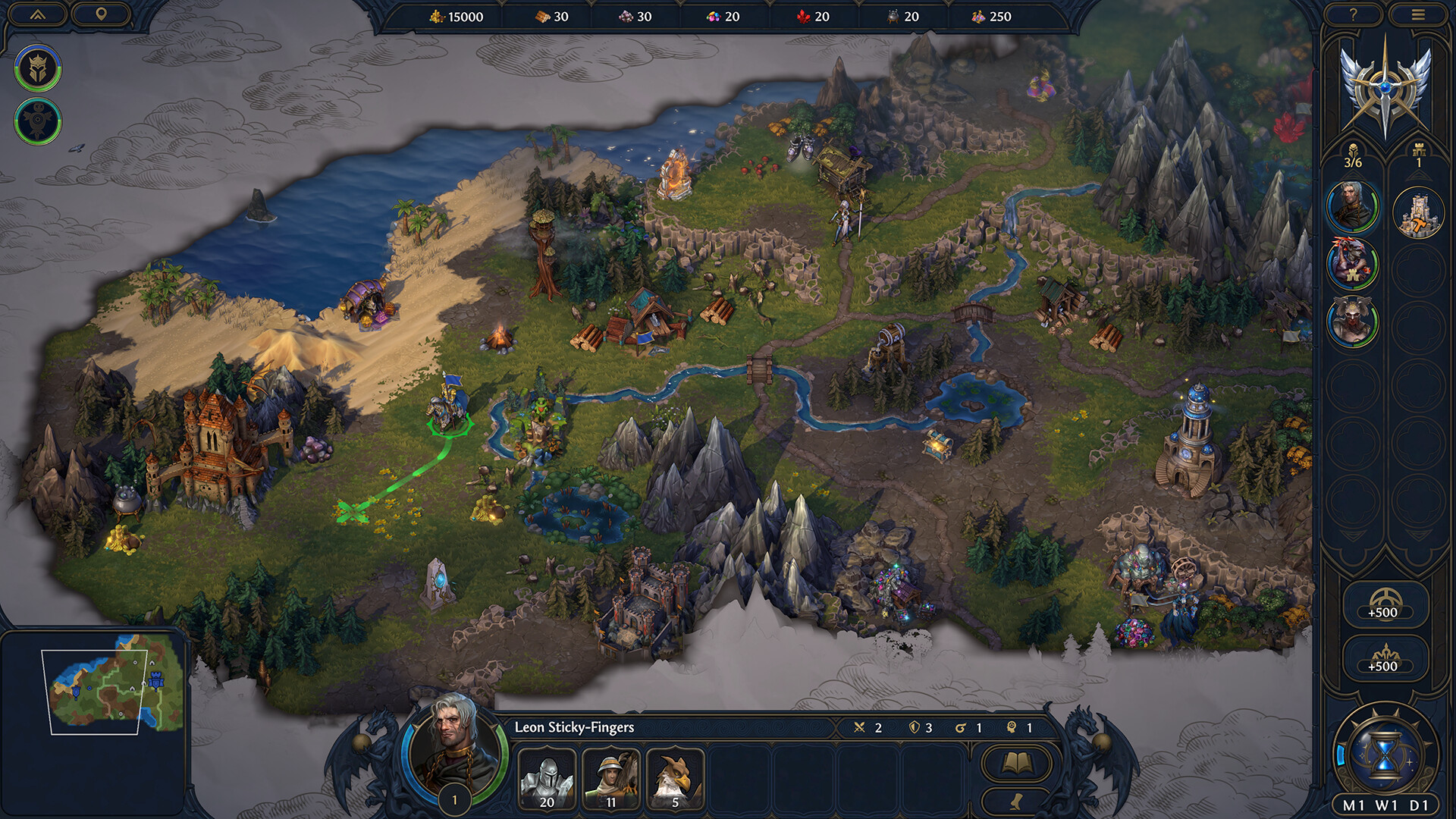 Heroes of Might and Magic: Olden Era - mapa de aventura con héroe, recursos y ciudad inicial - Juegosrpg.com