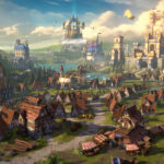 Heroes of Might and Magic: Olden Era - ciudad de fantasía con castillos y torres durante la partida - Juegosrpg.com