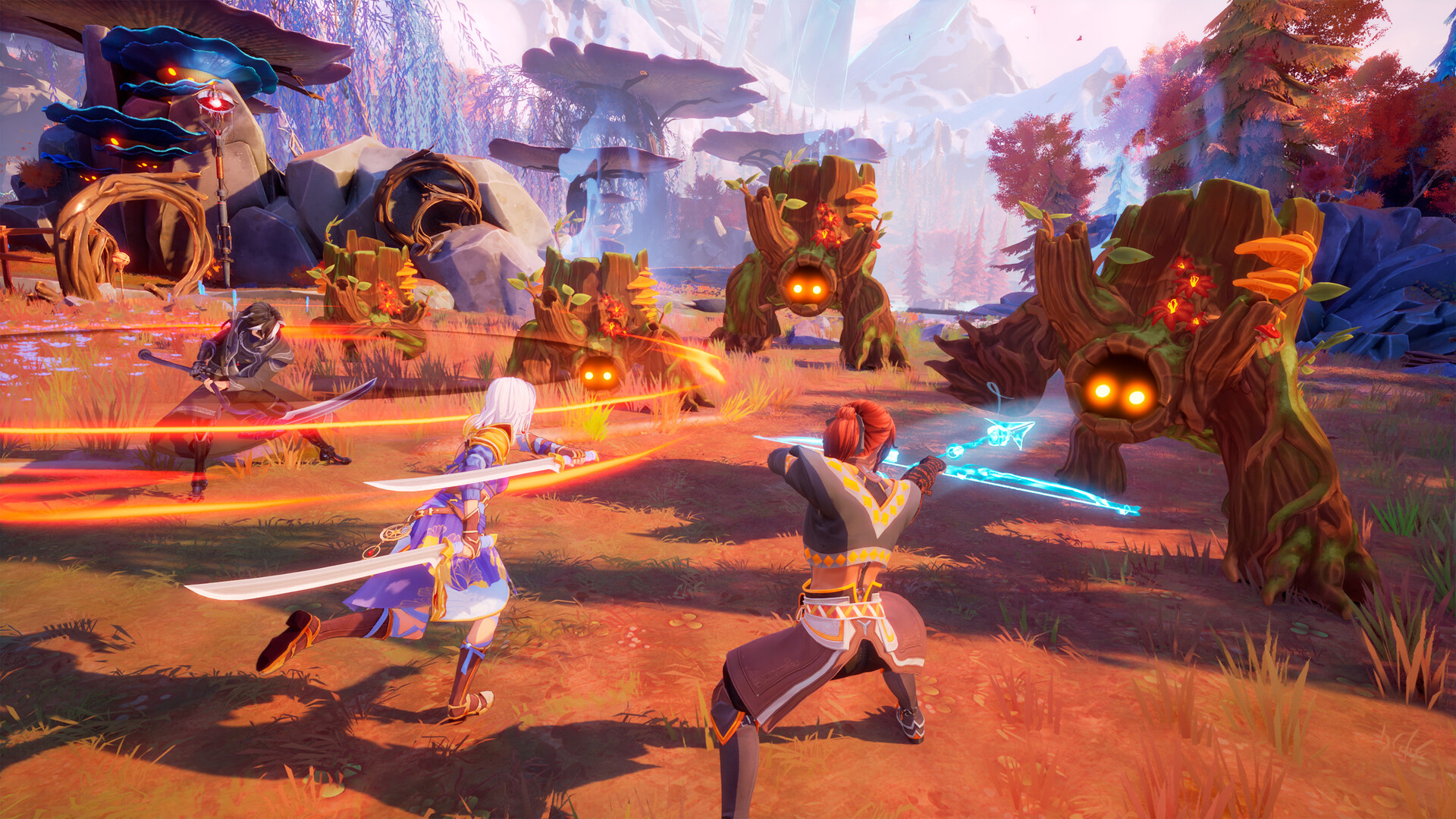 Edge of Memories - escena de combate con efectos de energía - Juegosrpg.com