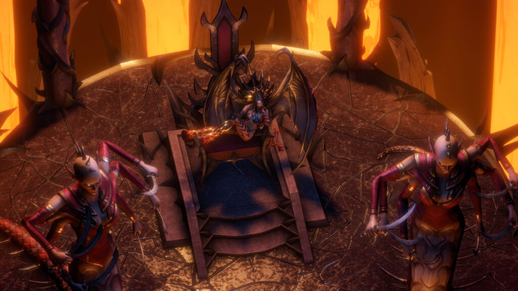 Pathfinder: Wrath of the Righteous - señor demoníaco en su trono rodeado de llamas - Juegosrpg.com