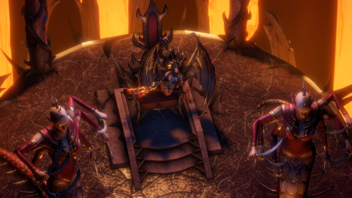 Pathfinder: Wrath of the Righteous - señor demoníaco en su trono rodeado de llamas - Juegosrpg.com