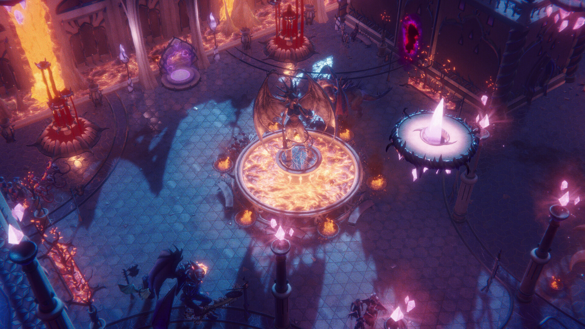 Pathfinder: Wrath of the Righteous - círculo ritual iluminado con energía mágica púrpura - Juegosrpg.com