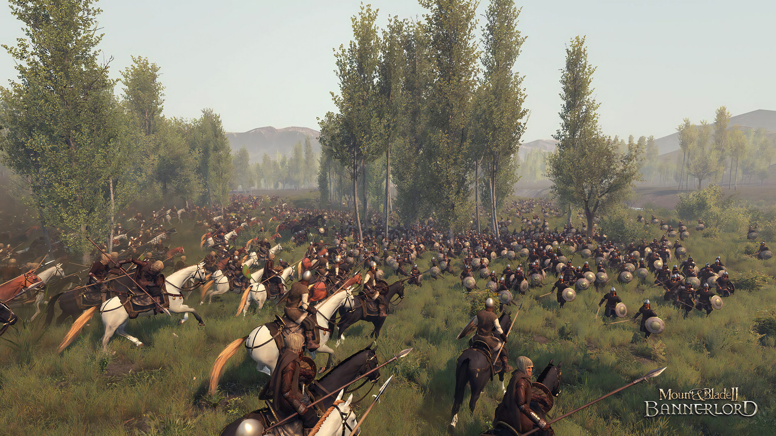 Mount & Blade II Bannerlord - ejército de caballería y arqueros avanzando en una batalla campal - Juegosrpg.com