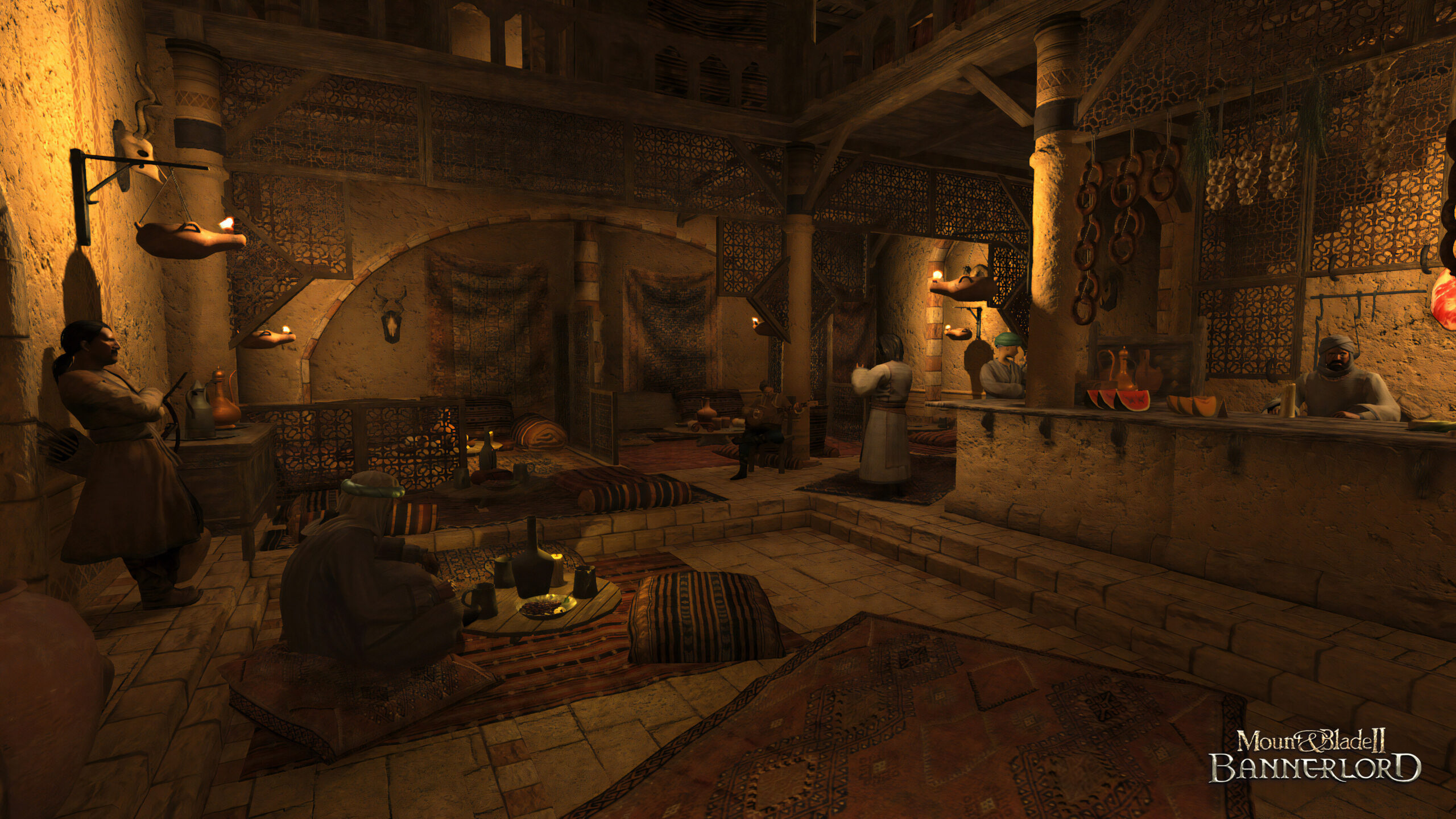 Mount & Blade II Bannerlord - interior de una taberna medieval donde se venden prisioneros - Juegosrpg.com