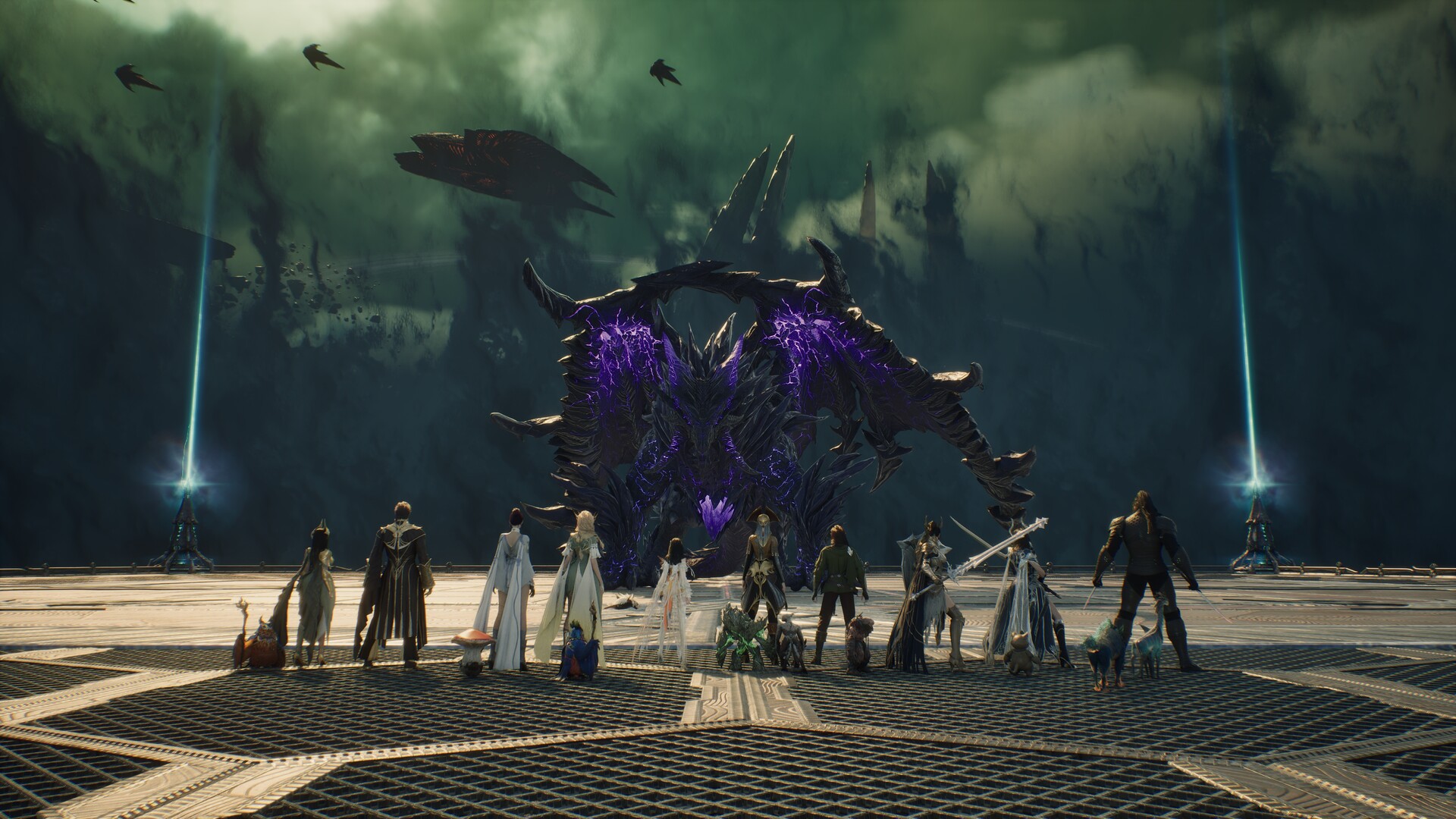 AION 2 - Grupo de jugadores frente a un jefe de raid en una arena - Juegosrpg.com