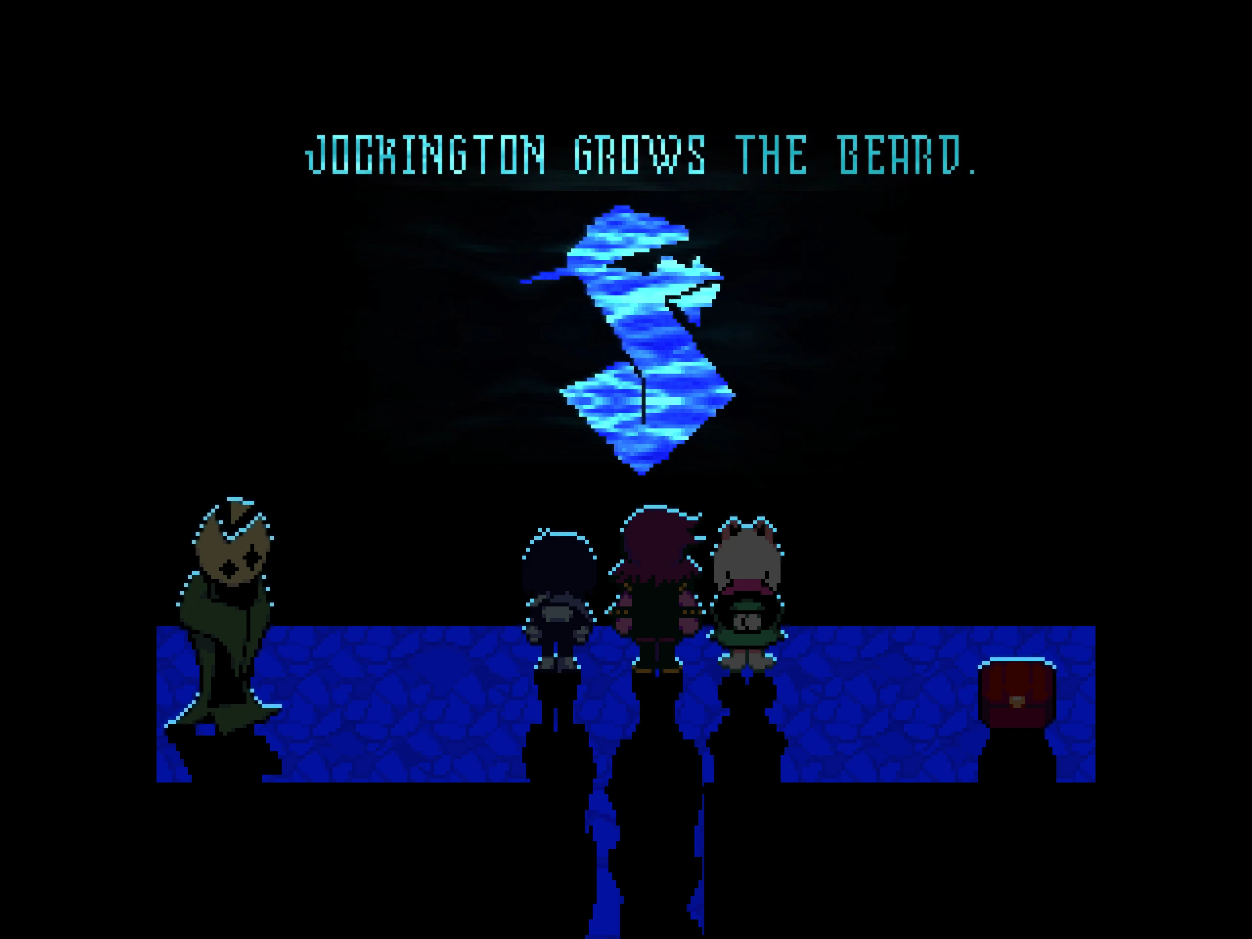Deltarune - El grupo ante una figura azul en una sala oscura - Juegosrpg.com