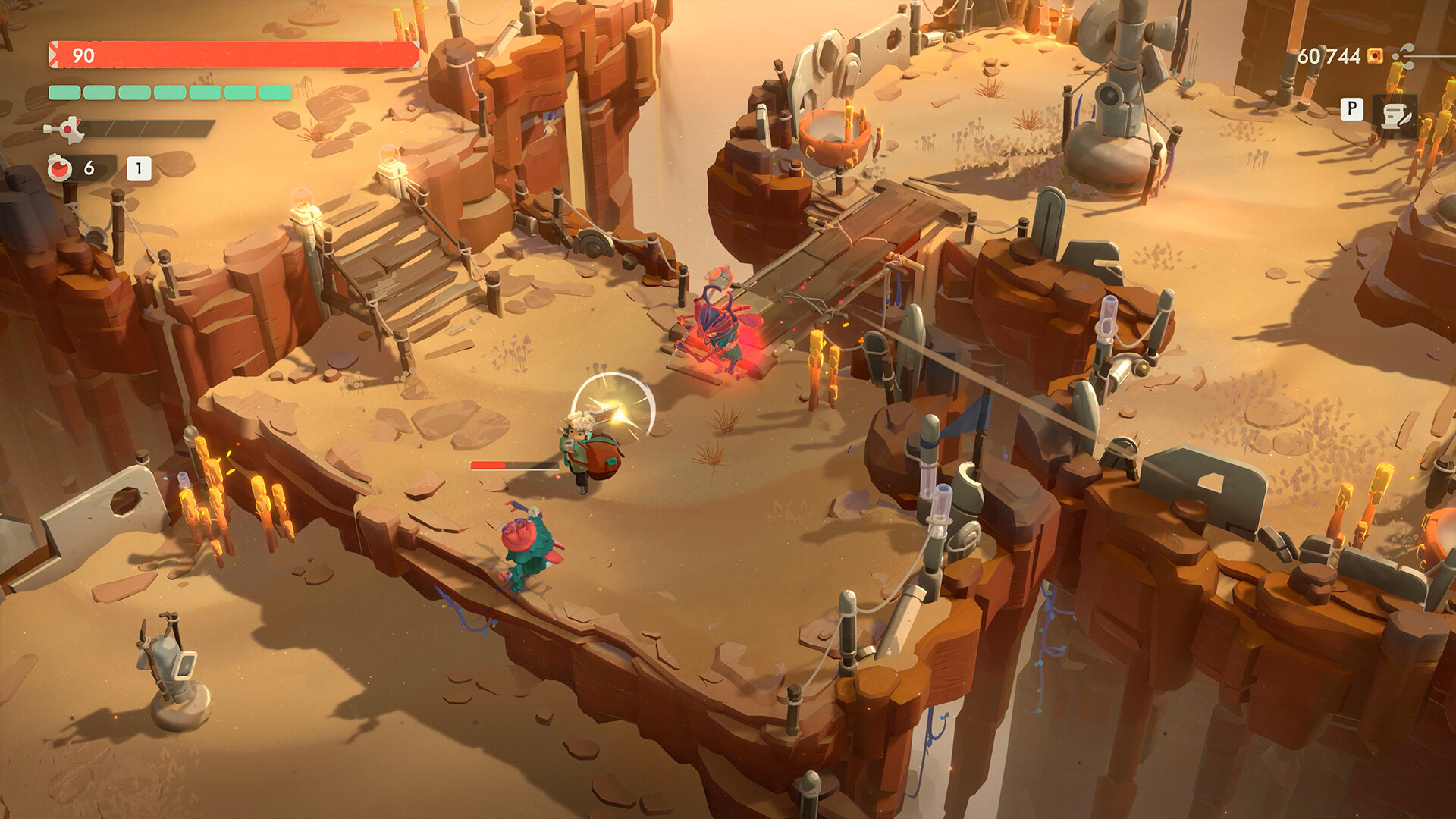 Moonlighter 2 The Endless Vault - Will explorando plataformas de roca en un cañón desértico - Juegosrpg.com