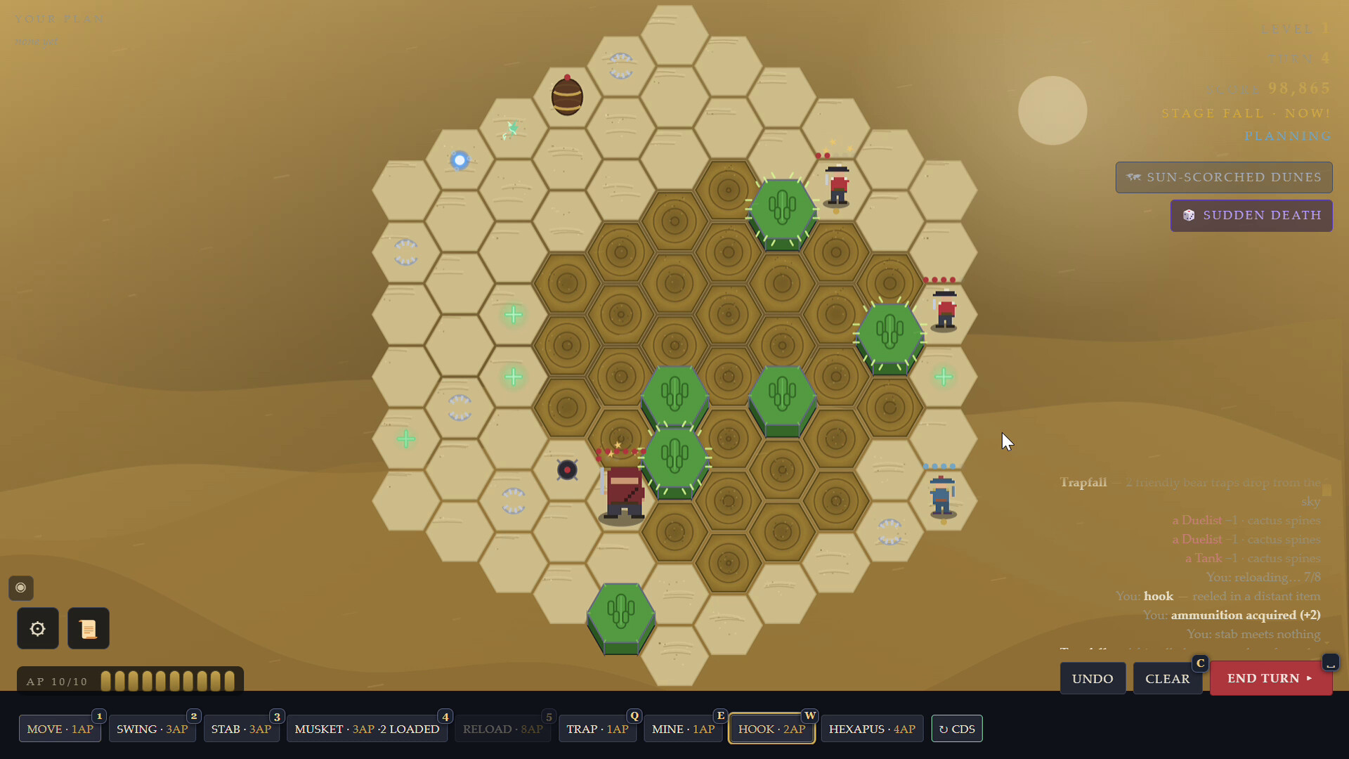 En Garde Gambit - tablero hexagonal de arena donde se planifican los movimientos - Juegosrpg.com