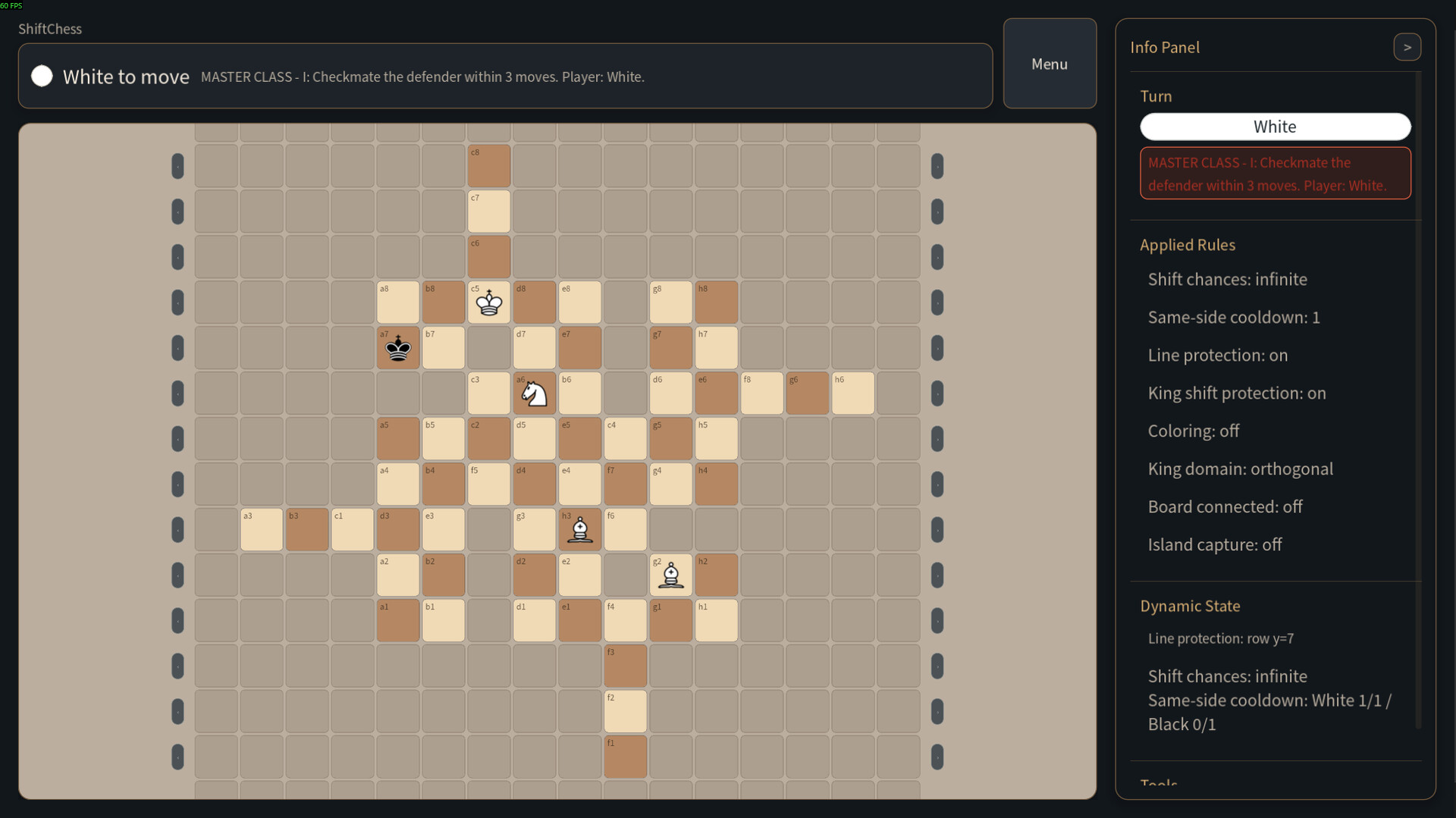 Shift Chess - tablero con filas y columnas desplazadas durante un puzle Master Class - Juegosrpg.com
