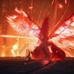 AION 2 - Daeva con alas de fuego desplegadas en pleno combate - Juegosrpg.com
