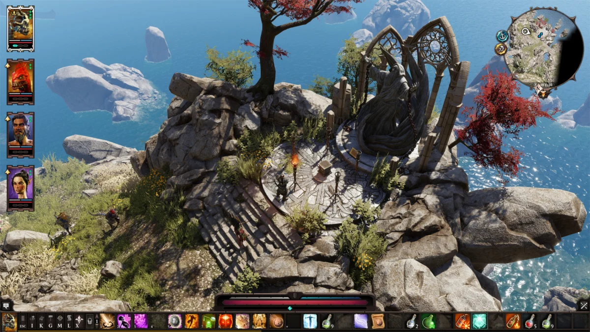 Divinity Original Sin 2 - grupo ante unas ruinas junto al mar sobre un acantilado - Juegosrpg.com