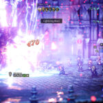 Octopath Traveler 0 - Combate contra un enemigo con ataque de rayo violeta - Juegosrpg.com