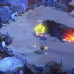 Moonlighter 2 The Endless Vault - Will combatiendo contra enemigos en una zona rocosa con esqueletos gigantes - Juegosrpg.com