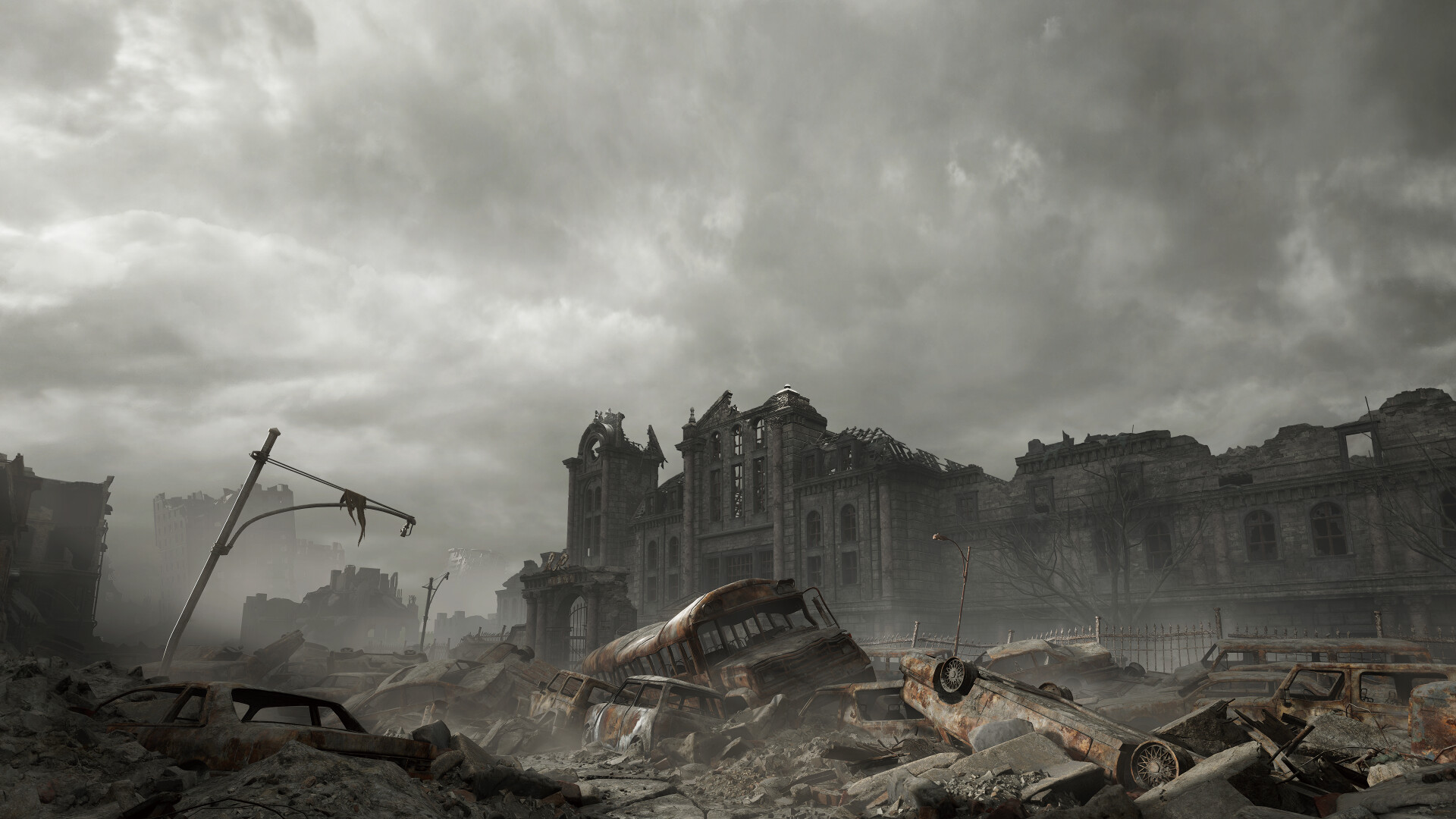 Resident Evil Requiem - ruinas de Raccoon City bajo un cielo gris - Juegosrpg.com
