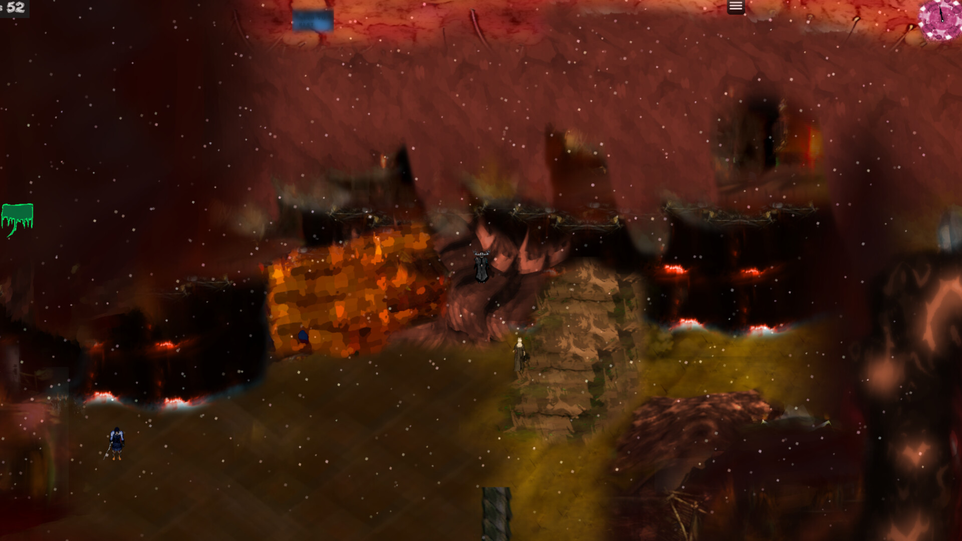 Winter Wraith - zona rocosa de tonos rojos y naranjas con fisuras incandescentes - Juegosrpg.com